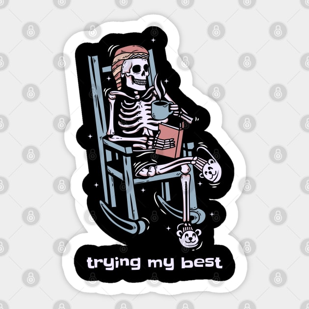 Trying My Best - Skeleton Chill Sticker by Real Pendy